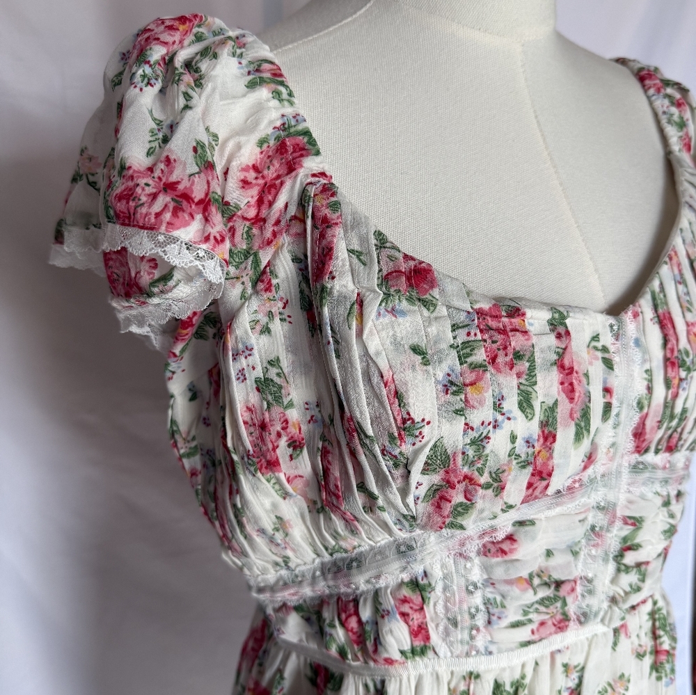 Altar’d State Bella Floral Ruffle Mini Dress White/Pink Size Medium - Picture 3 of 12